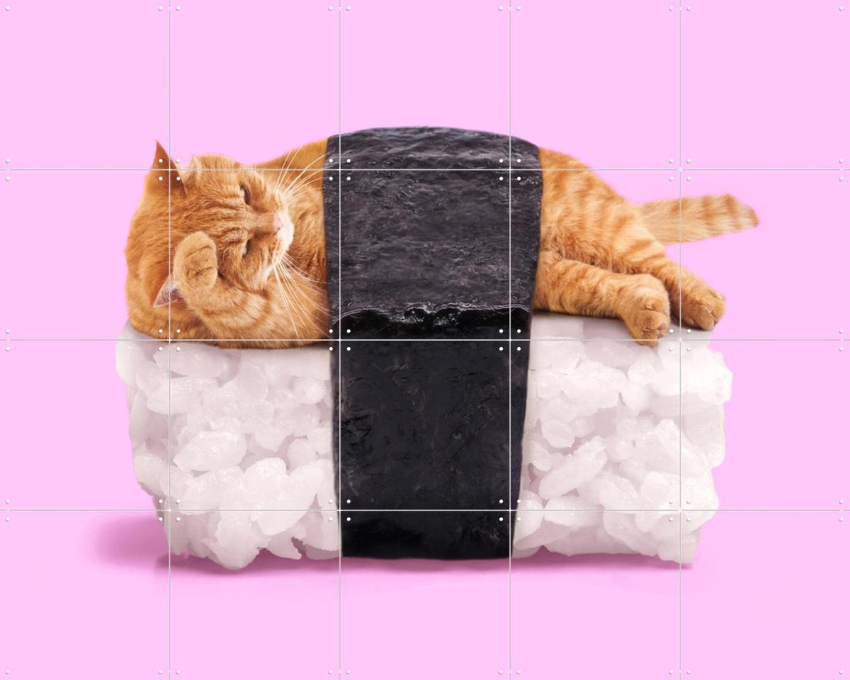 IXXI Sushi Cat, Paul Fuentes - 100 x 80 cm - Gratis ophangtool - Grote wanddecoratie en posters - Pop art, Speels, Illustraties, Digitale Kunst
