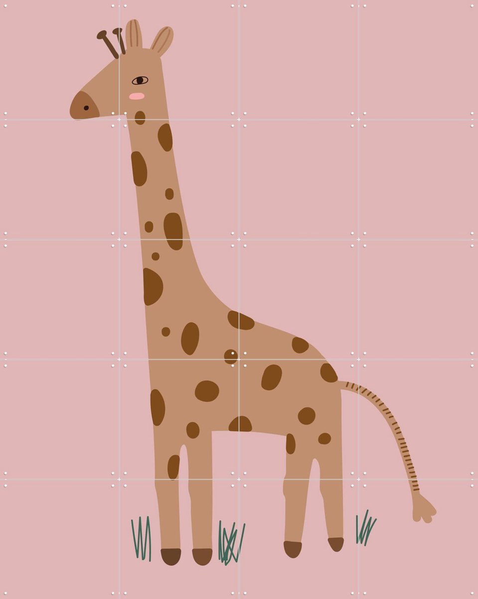 IXXI Giraffe, Little Otja - 80 x 100 cm - Gratis ophangtool - Grote wanddecoratie en posters - Speels, Illustraties, Cartoonesk, Kinderkamer, Grappig
