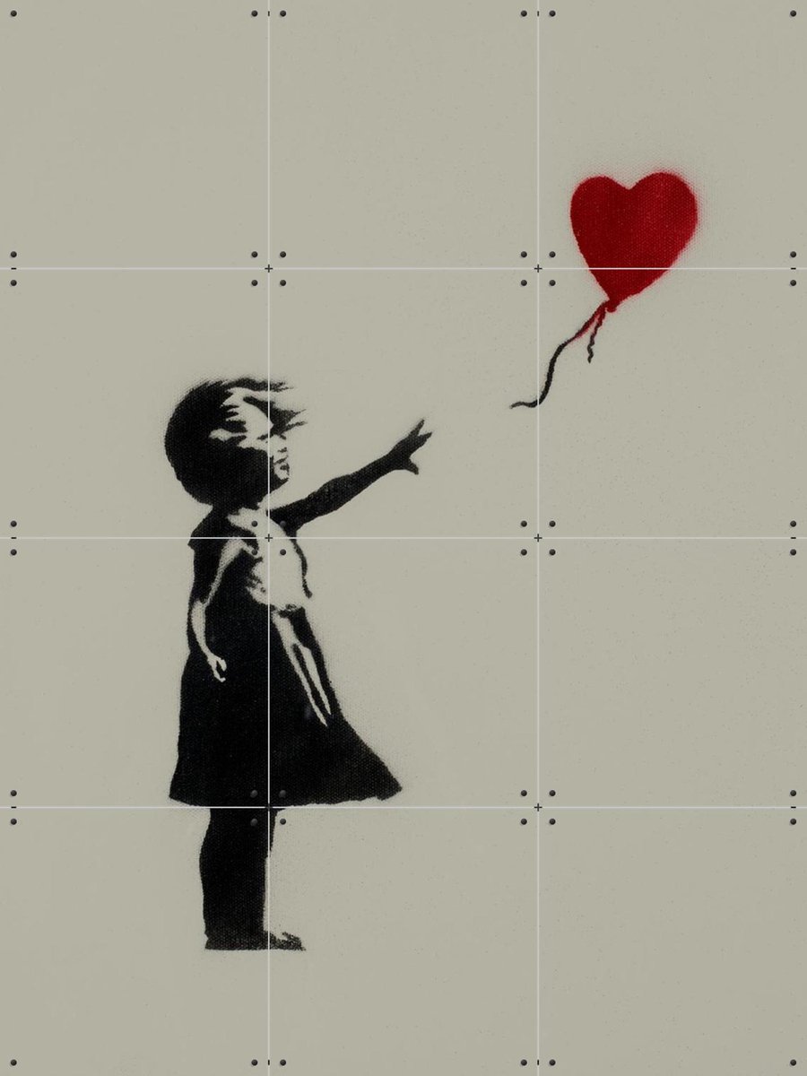 IXXI Girl with Balloon green, Banksy - 60 x 80 cm - Gratis ophangtool - Grote wanddecoratie en posters - Illustraties, Houtsnede, Pop art, Street art