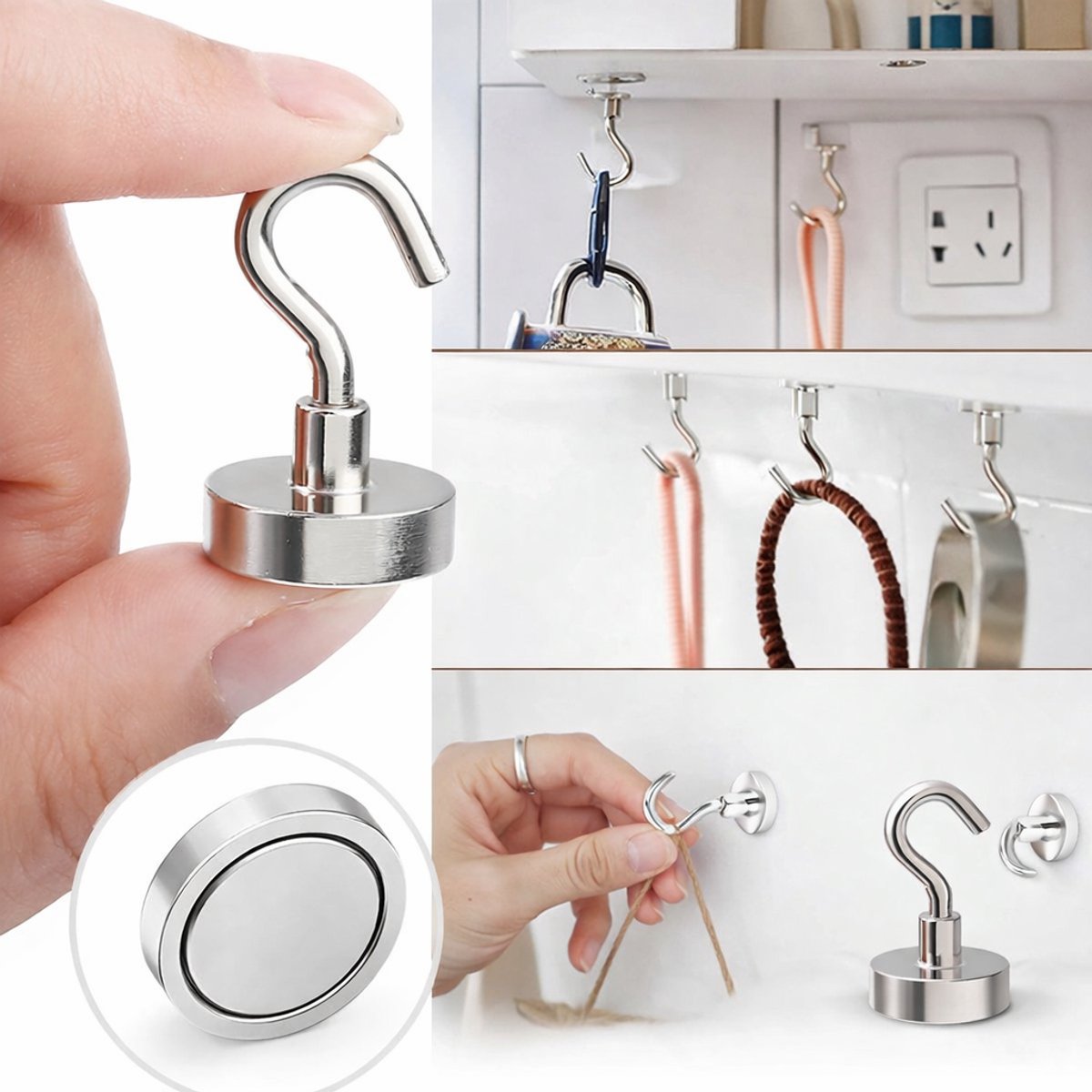 Sterke N52 Magnetische Ophanghaakjes – Magneet Haak – Super Sterk – Zilverkleurig – 2 Stuks – Voor Thuis & Buiten