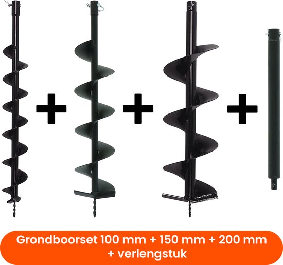 Kibani Grondborenset 100 mm + 150 mm + 200 mm + Verlengstuk - Palenboor - Losse Borenset - Grondboorset — afbeelding 2