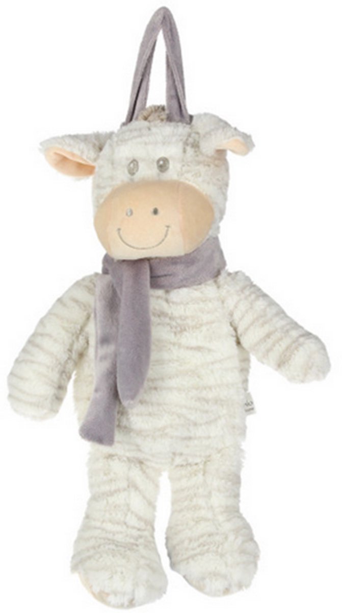 Zachte kinderrugzak in de vorm van een knuffeldier, rugzak geschikt voor baby’s en peuters - grijs/wit - koe - leuk kraam cadeau
