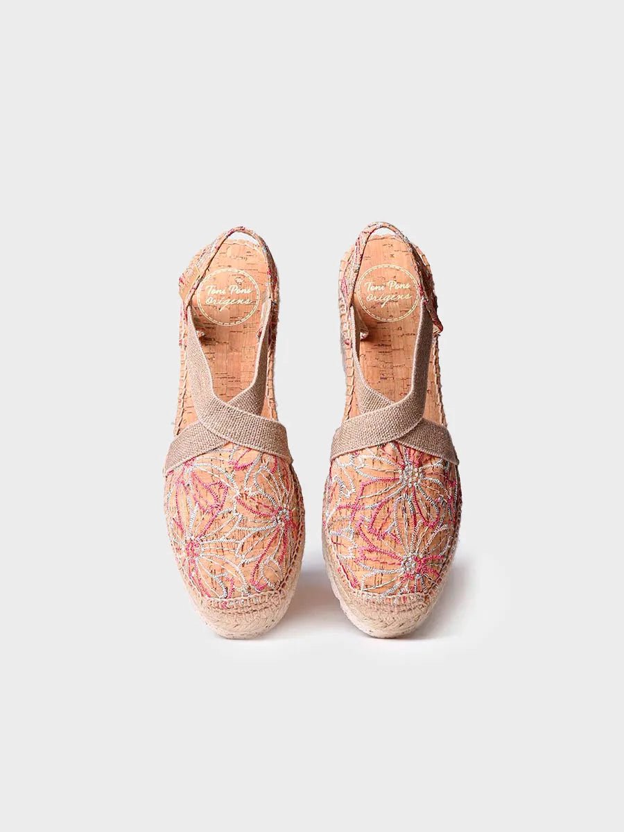 Geborduurde espadrille met middelhoge sleehak | TERRA-BI