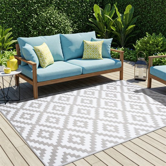 Tapiso Ibiza Vloerkleed Grijs Buitenkleed Outdoor Buitenmat Picknick Maat- 150x240