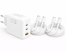 Vastiq Power® GaN 65W USB-C Snellader Set – 2× USB-C naar USB-C Kabel 2m – Power Delivery – Laptop & Tablet