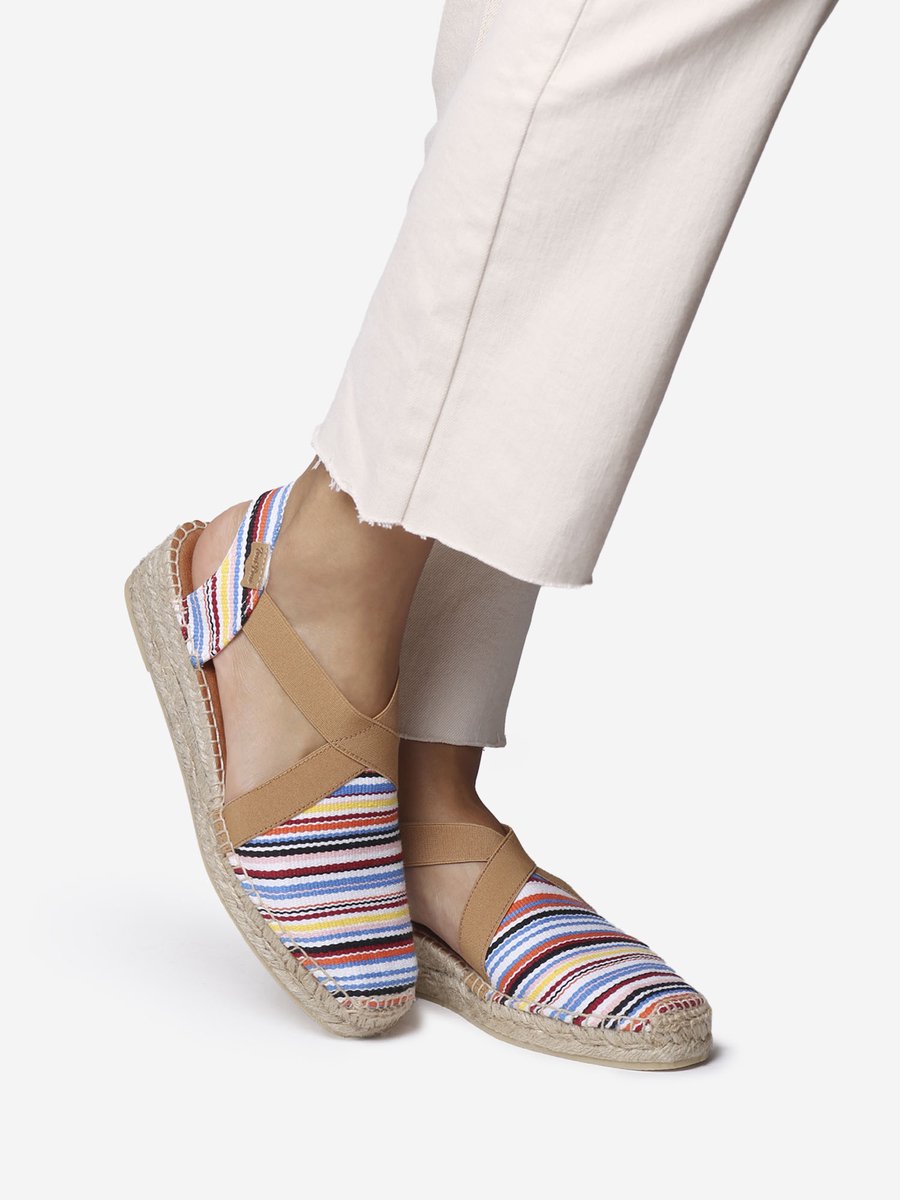 Veganistische espadrille van gestreept katoen voor dames met sleehak | VINAROS