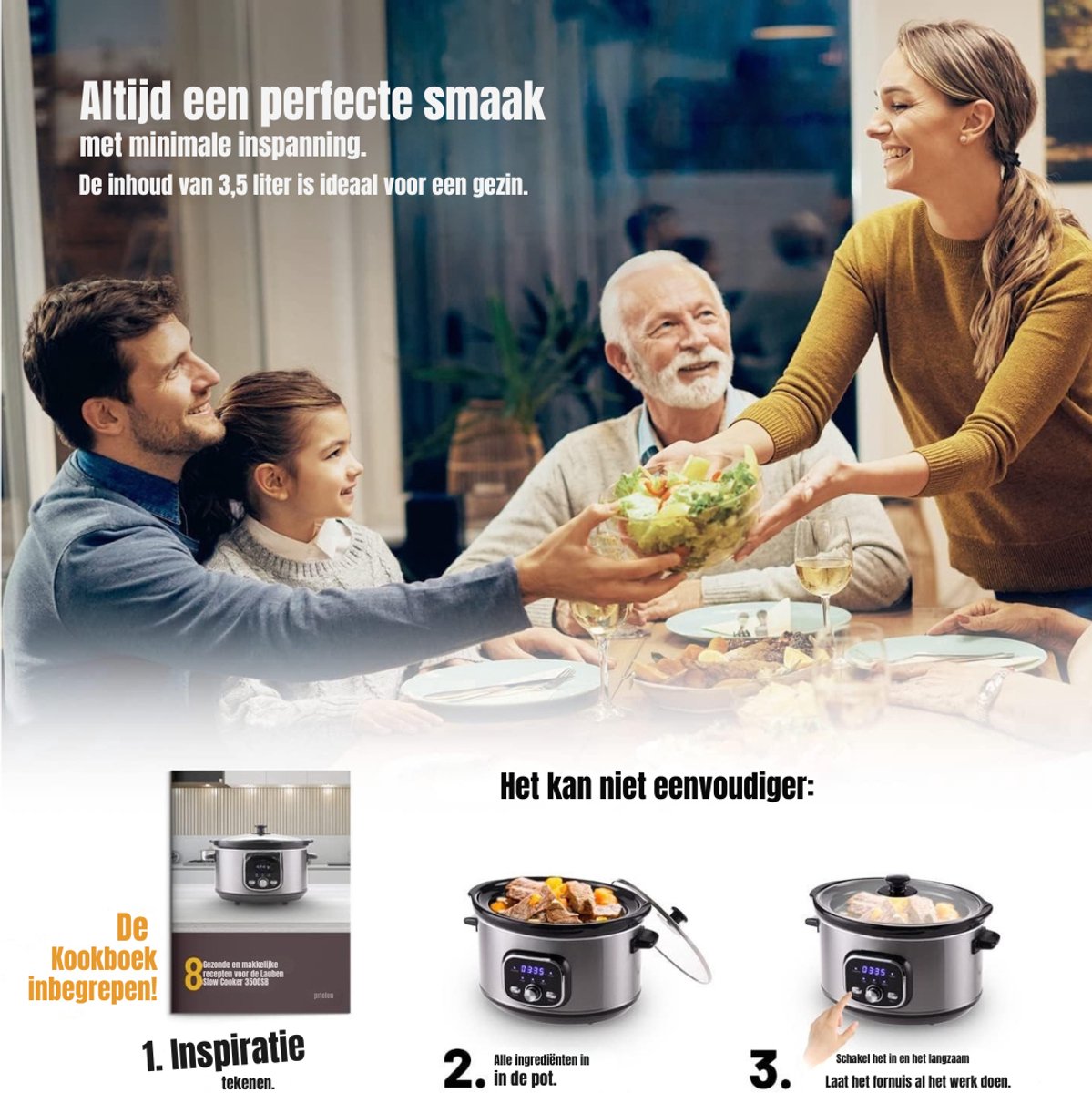 Aura® Slowcooker met Timer Zilver/Zwart 25cm x 32cm x 23cm - afbeelding 3