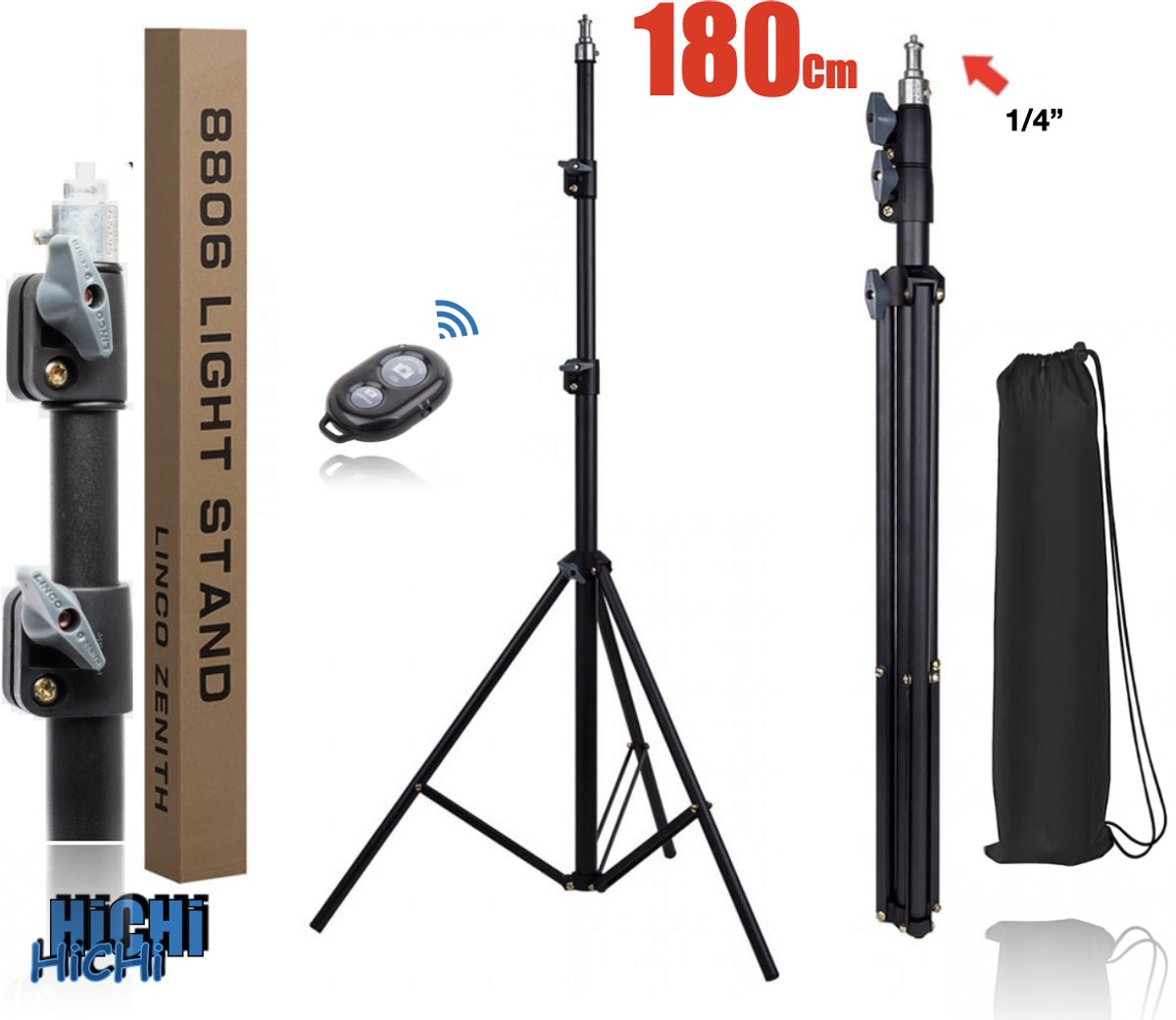 HiCHi® 8809 Telefoon Statief - Camerastatief - Tripod smartphone - Statief – Standaard - Tripod 180cm met Draagtas