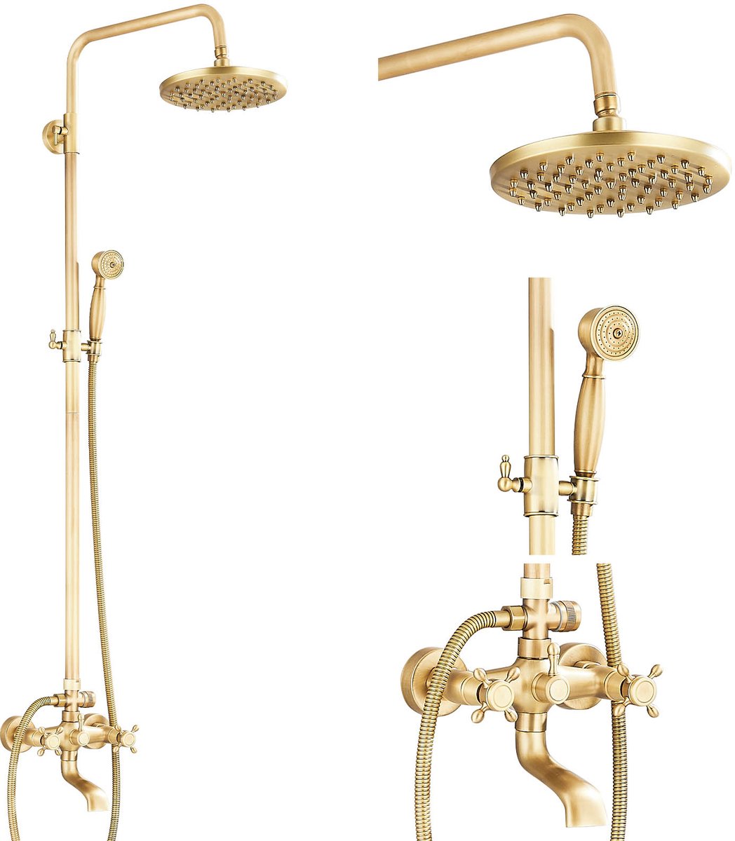 Retro Douchekolom Douchekraan Douche badkamer Laiten Antique Douche Systeem Ensemble Mixer Pommeau Fixed Douchette Pommeaux de Douche à Effet de Regen