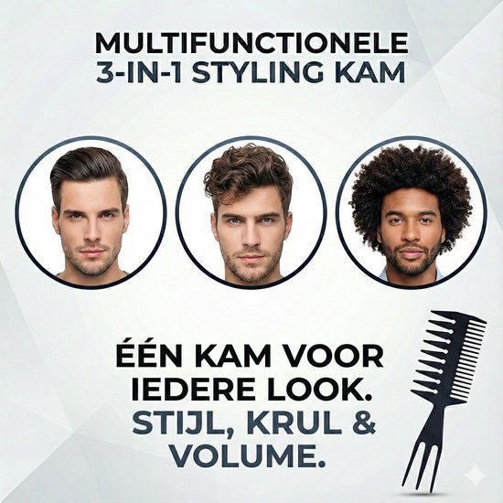 Opvouwbare 3-in-1 kam voor heren, draagbare kam met fijne tanden en brede tanden, baard- en snorstyling, opvouwbare reiskam, compact voor dagelijkse haar- en haarverzorging