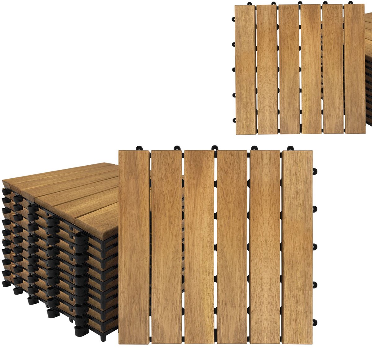 Aufun Houten terrastegels - 1 m² - 11 stuks 30x30 cm - Model A - Met drainage - Voor tuin en balkon