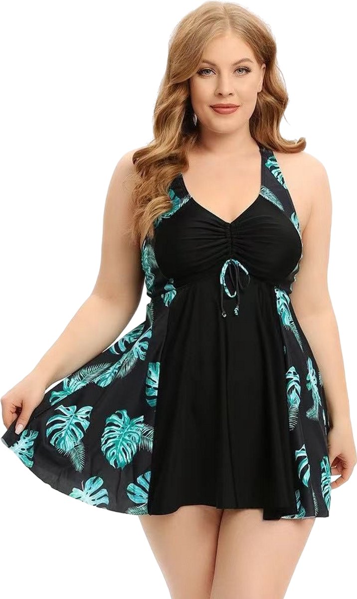 RedParrot Tankini Badpak 4XL - Groot - Zwemshirt - Dames - Jurk - Buik verbergen Zwart