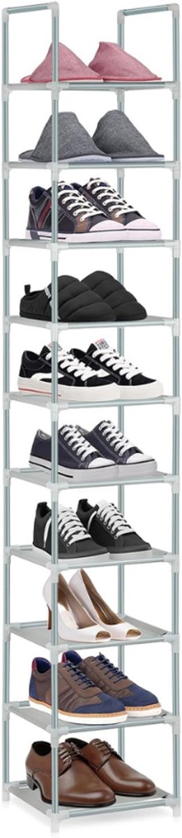 Imperatoris - Schoenenkastje - Schoenenrek - Voor 10 Paar Schoenen - Schoenenkast - Schoenenplank - 10 Verstelbare Lagen - Opbergen van Schoenen - 5 × 5 × 5 cm - Metaal - Grijs