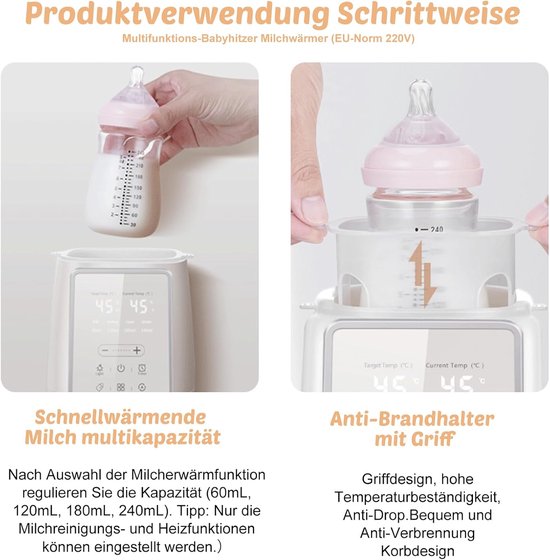 Flesverwarmer voor Baby’s - 8-in-1 Babyvoedingwarmer - Geschikt voor Moedermelk & Flesvoeding - Intelligente Temperatuurregeling — afbeelding 5