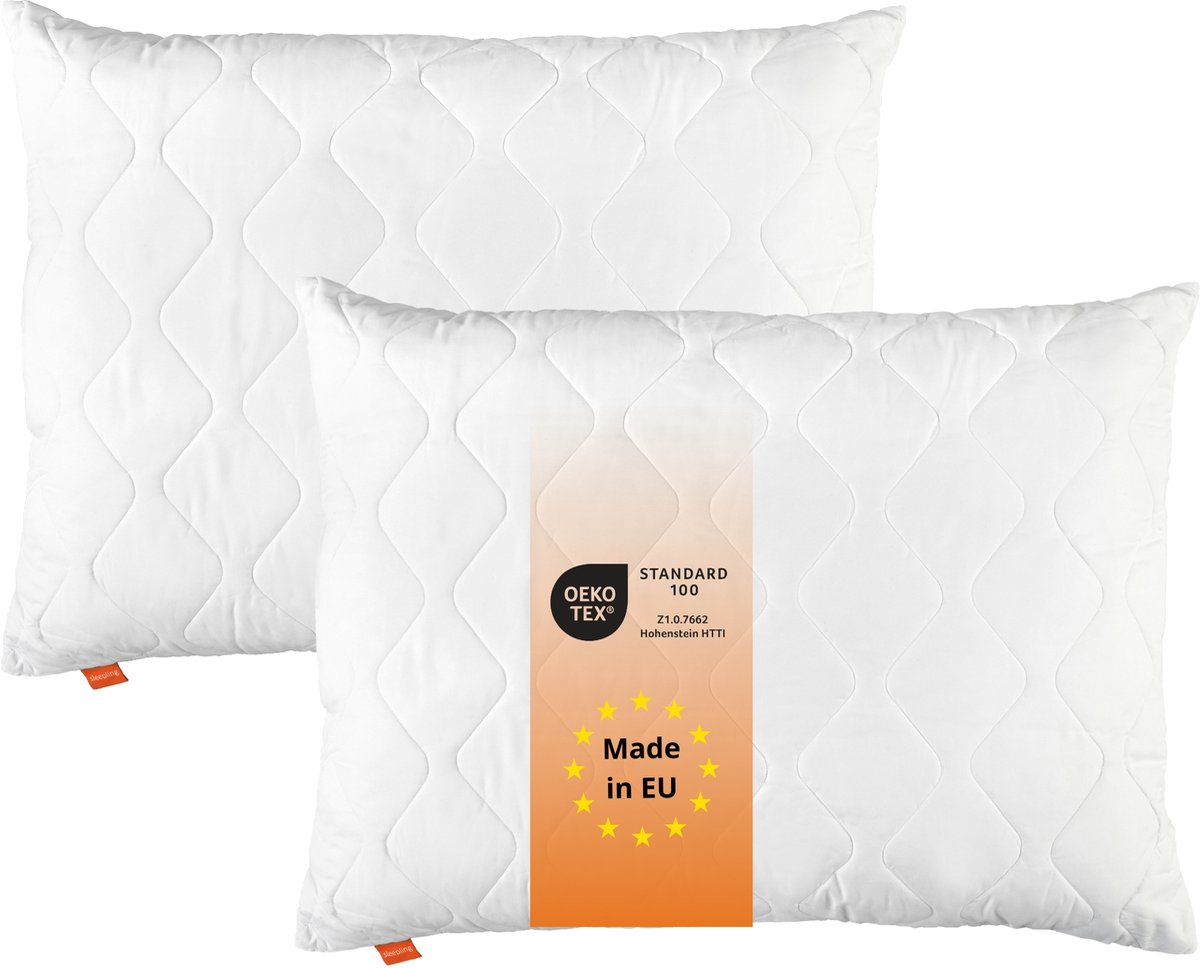 Sleepling Komfort 100 - hoofdkussen 70x90 cm 2-delige set - kussen van polyester - geschikt voor mensen met allergieën - als slaapkussen, bankkussen of sierkussen - Made in EU - 70 x 90 cm - wit
