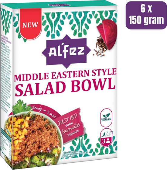 Al’Fez Middle Eastern Salad Bowl - 6 x 150 gram - Vegan Couscous & Spelt Salade - Midden-Oosterse Kruiden - Voordeelverpakking