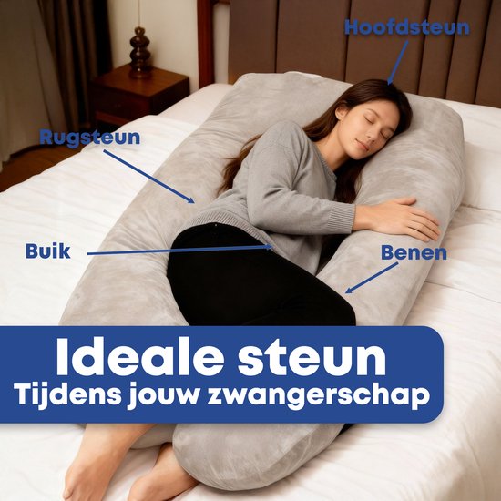 Earkings Zwangerschapskussen Zijslaapkussen 140x80cm U-vorm met Afneembare hoes - Body Pillow lichtgrijs van Earkings — afbeelding 5
