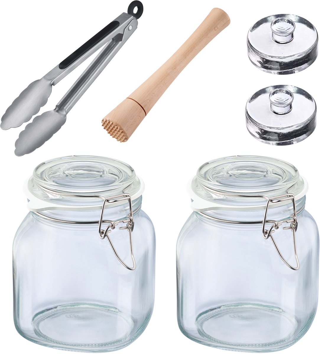 Westmark Fermentatieset, 6 stukken, 2 draad schommelpotten, 2 fermentatiegewichten en 1 fermentatie-tamper en 1 tang elk, 666022E6