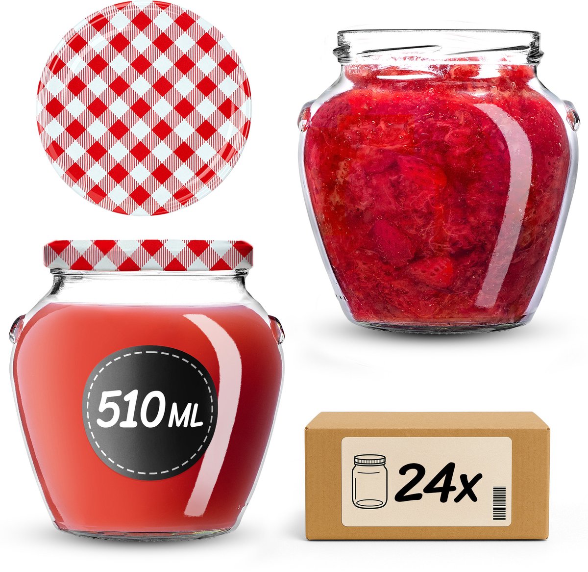 KADAX Inmaakpotten 510 ml fi82 Rood geruit 24 stuks