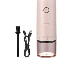 Oplaadbare elektrische koffiemolen met USB-aansluiting, keramische maalschijf, instelbare maalgraad, stil en draagbaar.