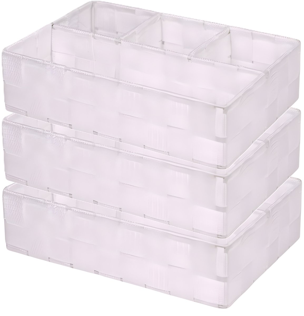 Concorde Opbergmanden - 3x - 4 vaks - wit - ladekast organizer - ondermode - 4 vaks - wit - ondergoed en sokken - ladekast