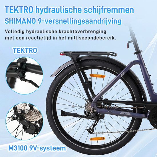 TTGO Elektrische Fiets - Stadsfiets 27.5 Inch - Middenmotor - 18Ah Accu tot 120 km - Shimano 9 Versnellingen - Hydraulische Schijfremmen - Blauw van TTGO — afbeelding 3