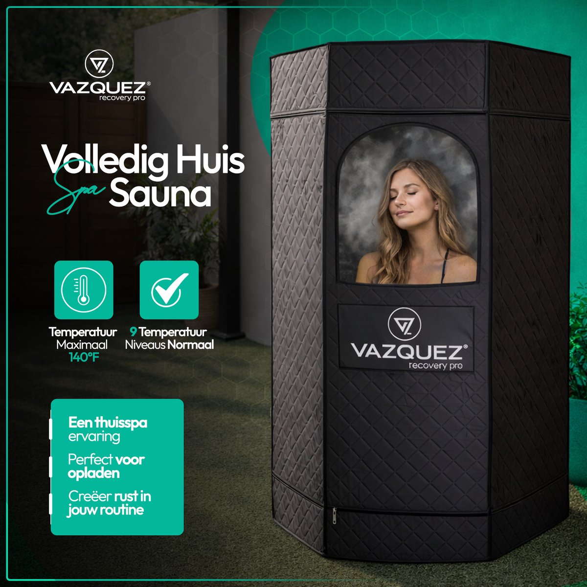 Vazquez Recovery Pro - 1500W Portable Stoomsauna met 5-laags isolatie thumbnail 7