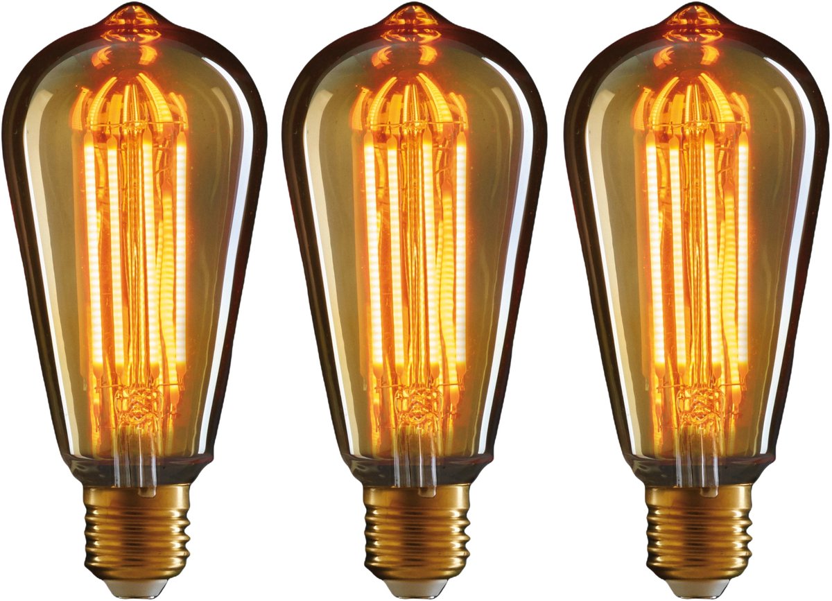 Anna's Collection LED Retro gloeilamp - 3x - sfeerlamp/designlamp - oranje glas - 145 x 64 mm