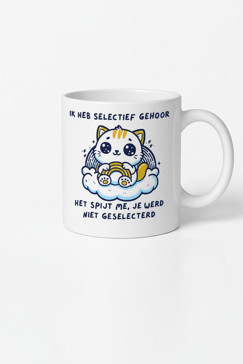 Kat met Selectief Gehoor Mok - Originele Koffiemok Cadeau