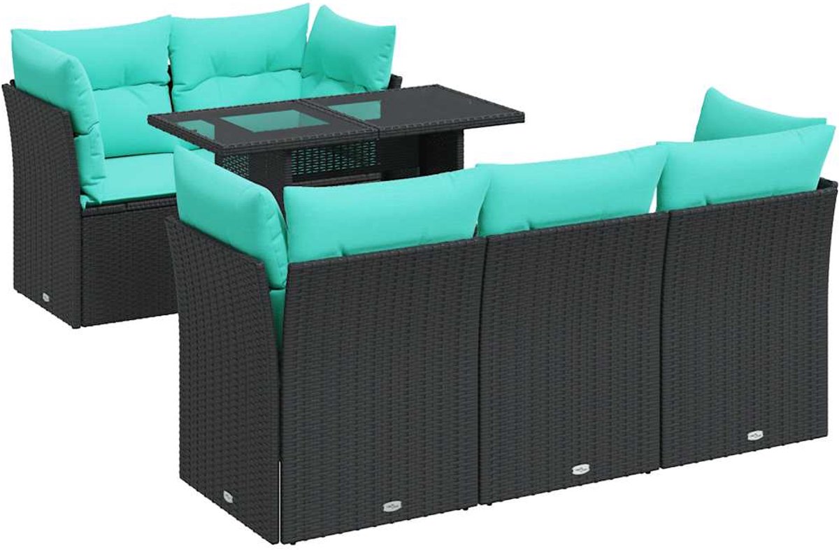 vidaXL 6-delige - Loungeset - met - kussens - poly - rattan - acacia - zwart