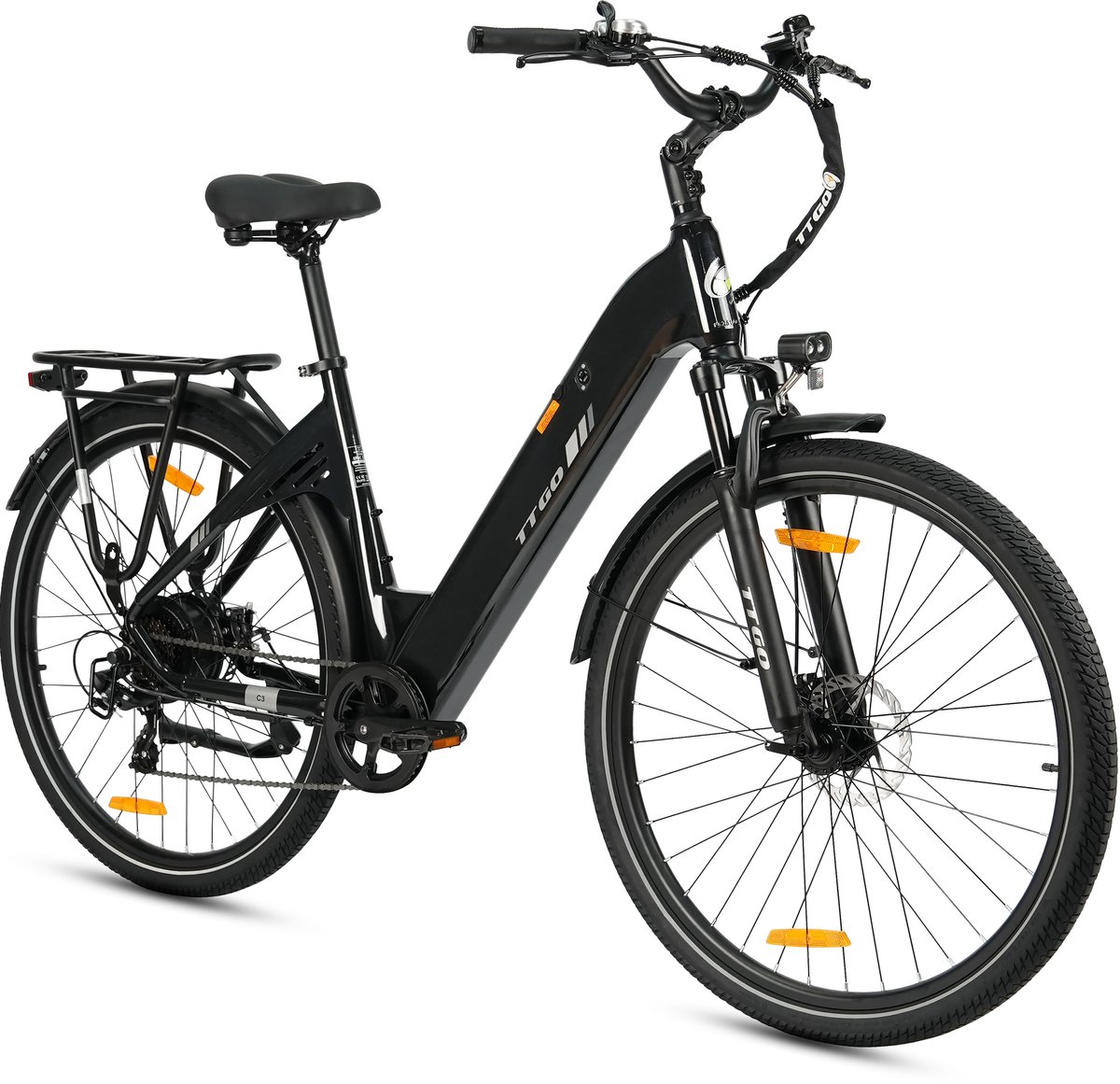 TTGO Elektrische Fiets C3- 28 Inch E-Bike Stadsfiets - 18Ah Accu tot 120 km Bereik - Shimano 7 Speed- Aluminium Frame - Zwart – foto 2