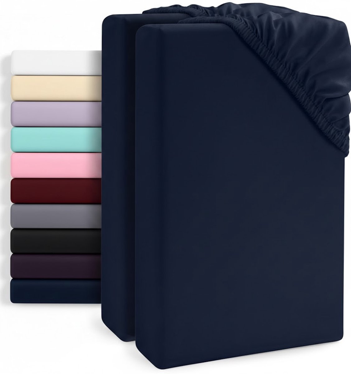 Famanu Set van 2 hoeslakens , geborstelde microvezel, onderhoudsvriendelijk en kleurvast – Marineblauw