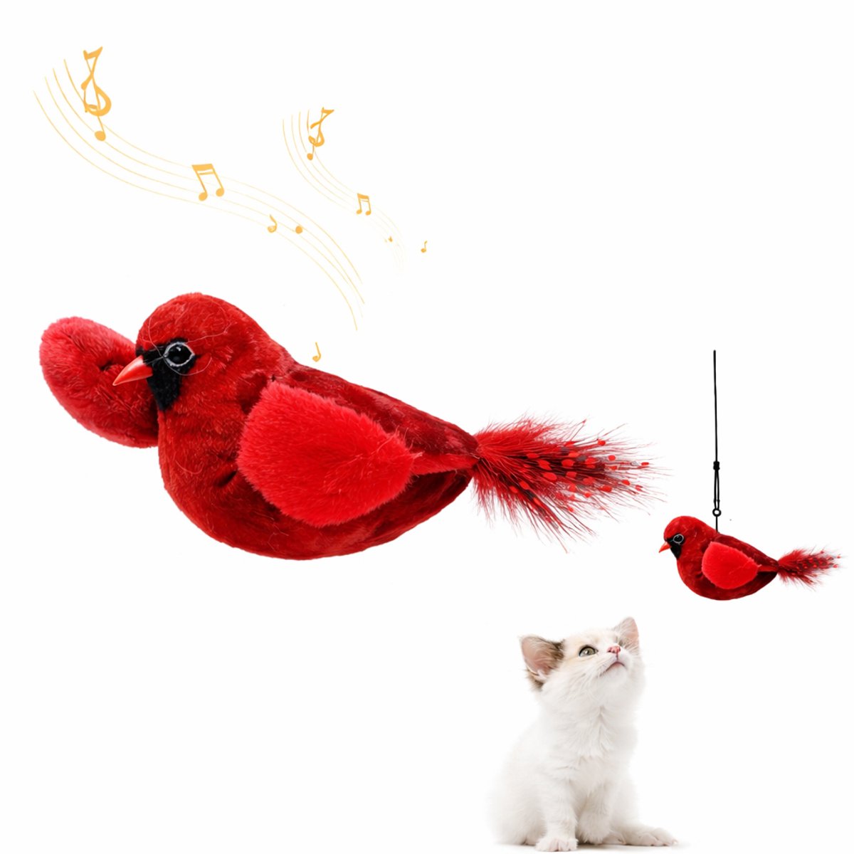 DreamSnoot® Kattenspeelgoed Vogel - Speelgoed Voor Katten - Vogel Met Geluid - Interactief Kattenspeelgoed - Kattenspeeltjes - Rood
