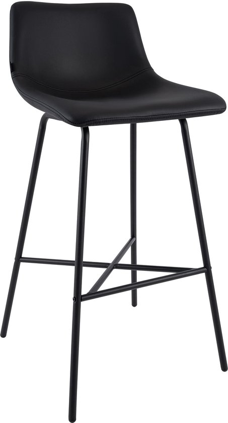 Tabouret de bar CLP Altona - avec dossier et repose-pieds - structure en métal noir - scandinave moderne - tabouret de bar de cuisine - noir/noir