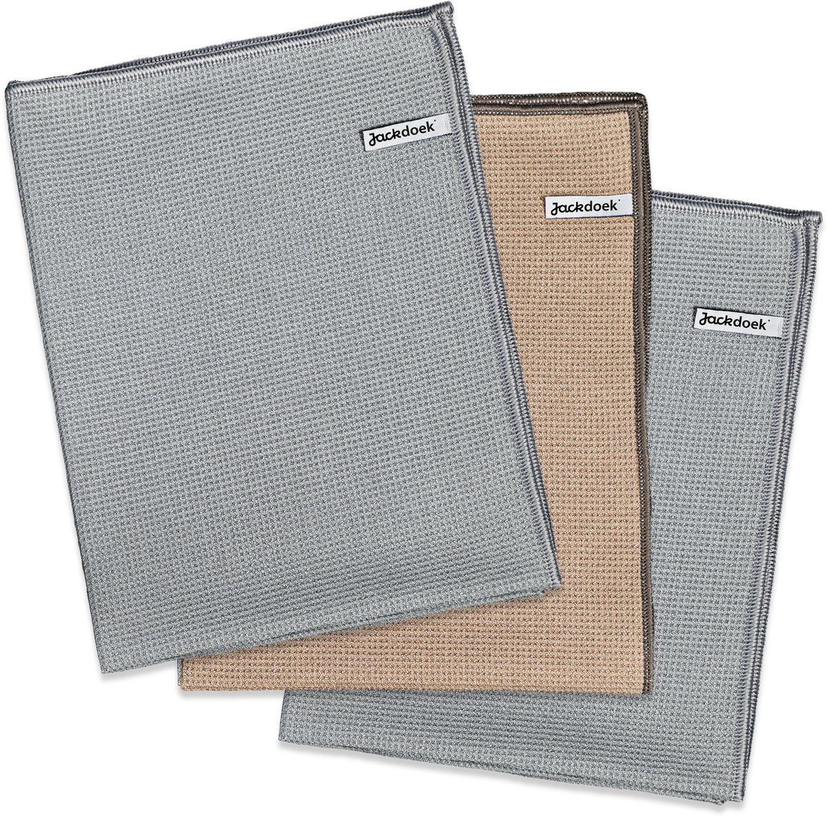 Jackdoek Dry NANO Droogdoeken XL - 3 stuks - Microvezel droogdoek Auto/Ramen/Glas/Spiegel - 46x61cm - Grijs & Beige