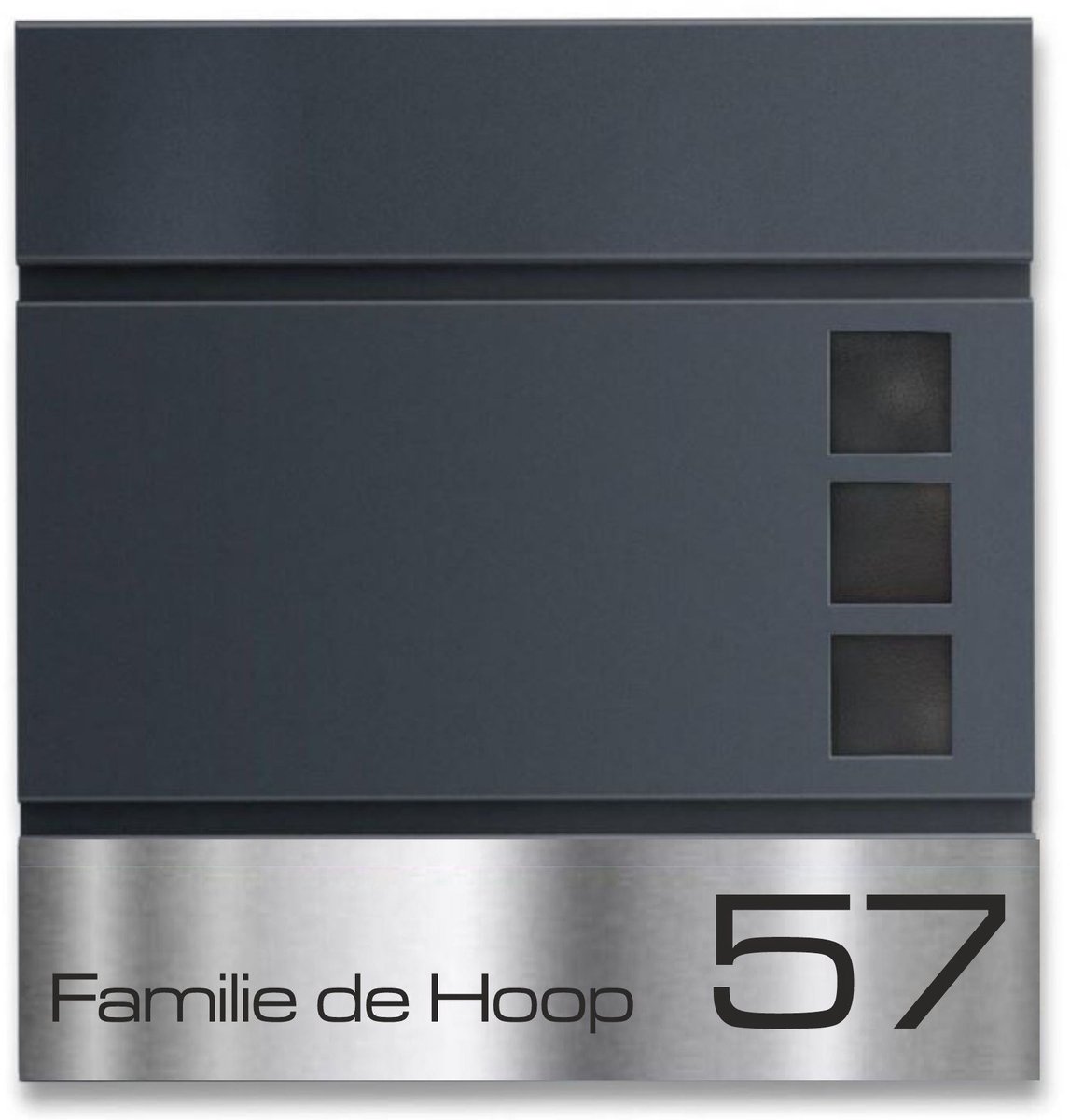 BR8 Brievenbus antraciet met naam en huisnummer 37x37x8,5cm