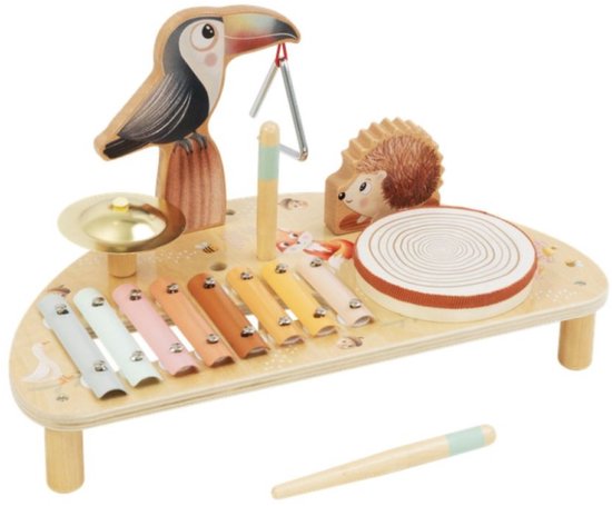 Beebie Babbels - Muziektafel – Muziek Speelgoed - Houten Speelgoed - Speelgoedinstrumenten - Muziekspeelgoed 1 jaar - Met Xylofoon, Triangel en Trommel