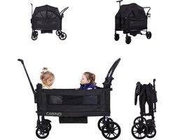 Cabino Waggie Bolderkar Opvouwbaar Met 2 Zitjes – Inclusief Duwstang, Trekbeugel & Drinkbeker – Max. 44 kg - Zwart