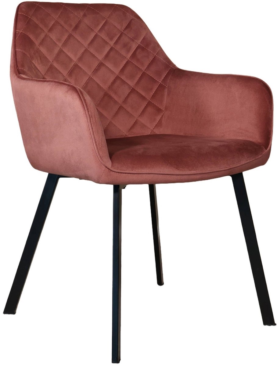 SET DEAL: 6 stuks Eetkamerstoel met armleuning Yurgan roze velvet eetstoel zetel