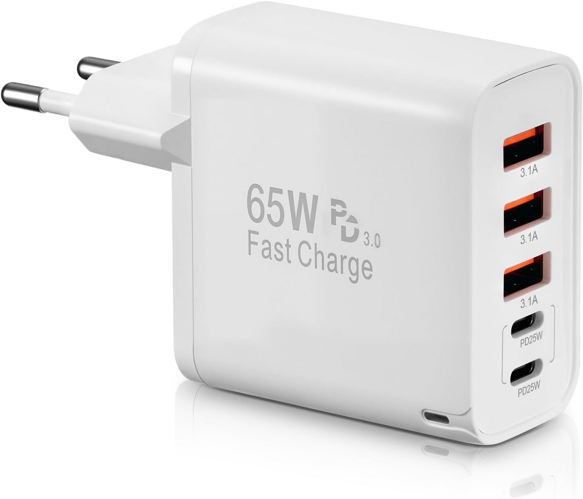 Krachtige 52W USB-C Snellader met 6 Poorten - Multi-USB Laadblok voor Telefoon en Tablet