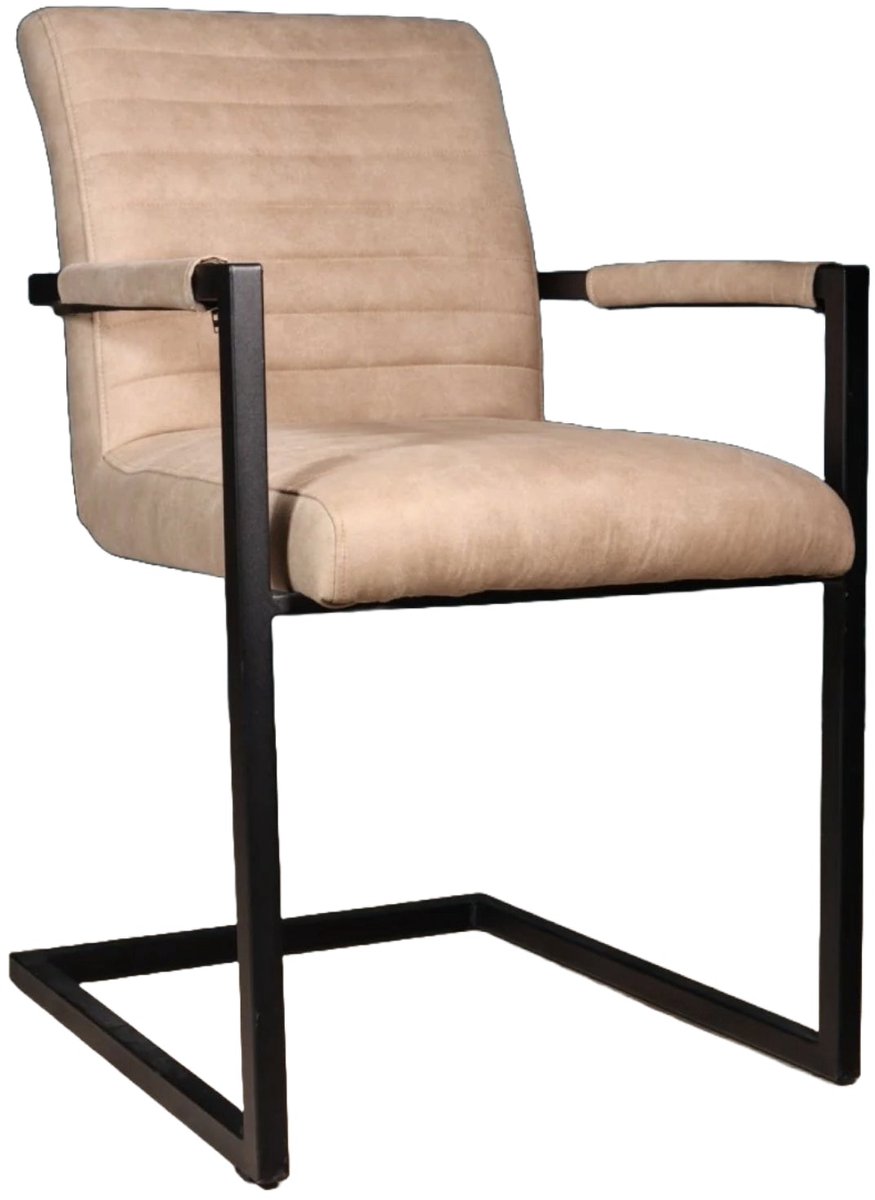 Lizzely Garden & Living SET DEAL: 4 stuks Eetkamerstoel met armleuning beige Noor industrieel design eetstoel zetel