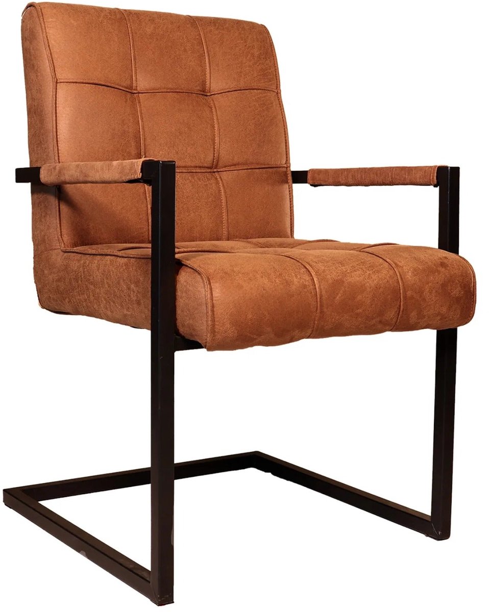 Lizzely Garden & Living SET DEAL: 6 stuks Eetkamerstoel met armleuning Milan cognac microvezel industrieel eetstoel zetel