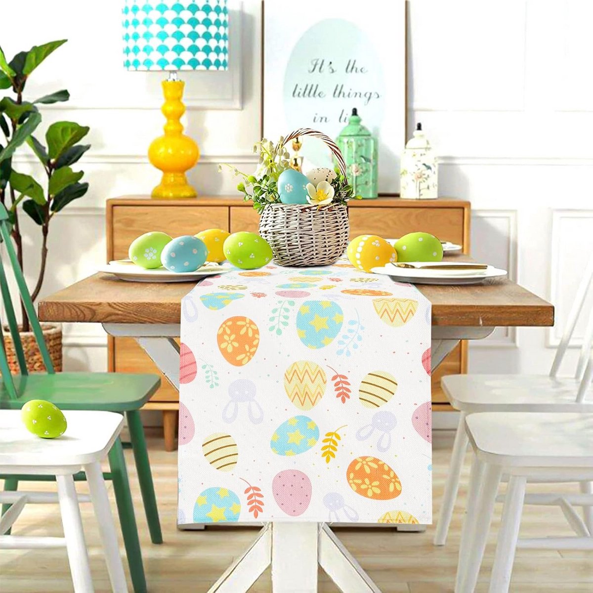 Decoratieve Tafelloper Pasen Linnenlook 33x183 cm - Feestelijk Tafelkleed Paasdecoratie