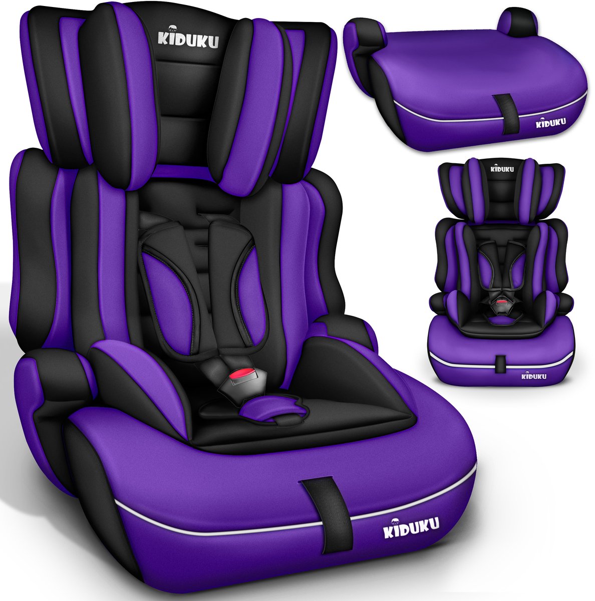 KIDUKU® Autostoel 9-36 kg (1-12 jaar) – Kinderzitje ECE R129/03, Groep 1/2/3 Autokinderstoel Kinderautostoel (Noir/Paars)