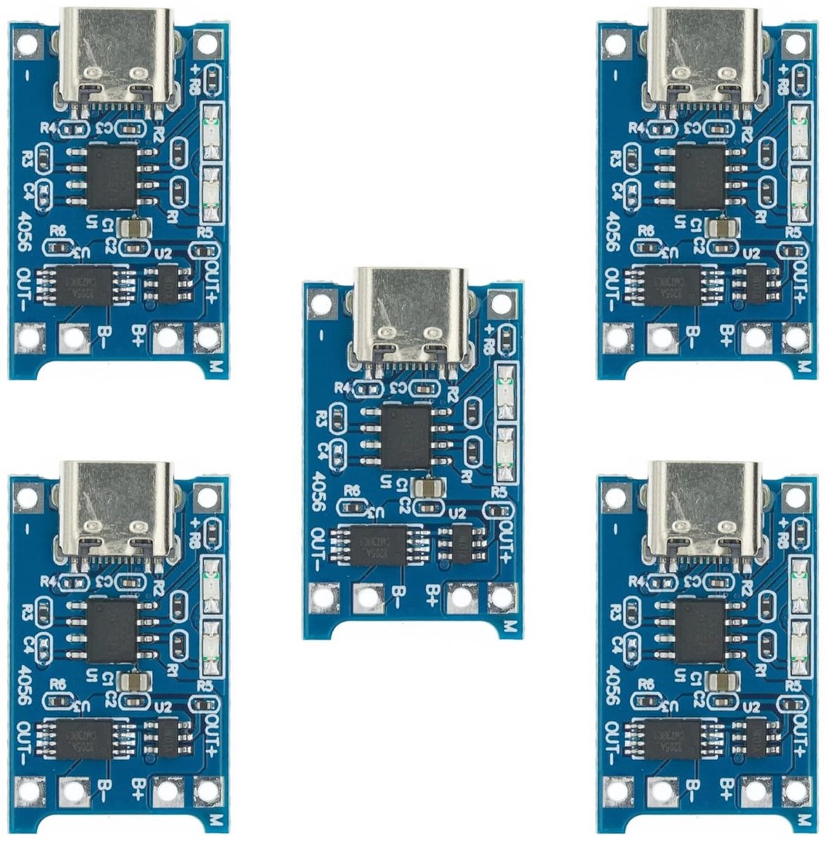 Oplader Module voor 18650 LiPo Accu's USB C met Beveiliging 5 Stuks