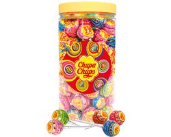 Chupa Chups Best of Lollies 600g - 50 Lolly's - Aardbei, cola, kers, aardbei-room & appel - Snoepmix in herbruikbare bokaal