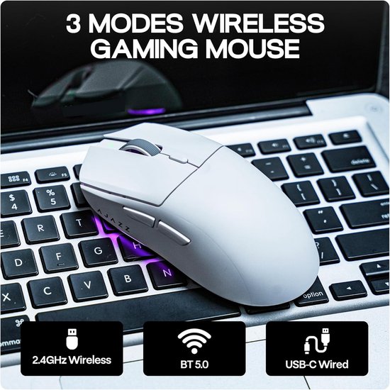 Draadloze MC Gamingmuis met Oplaadstation, Superlichtgewicht 66g, 12.000 DPI en Tri-Mode Connectiviteit — afbeelding 2