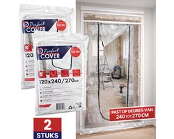 Perfect Cover® 2 Stuks Stofdeur U met Rits - 2,4 m x 1,2 m - Deurhoes tegen Stof - Zelfklevend - Stofvrije Verbouwingen - Transparant