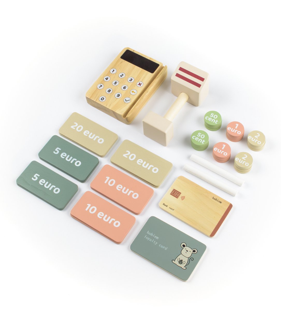 Babiem® Coco - Speelgoed Kassa - 42-Delige Set - Incl. Scanner, Pasjes en Geld - Montessori Speelgoed - 18 x 18 x 23 cm - FSC Hout — afbeelding 4