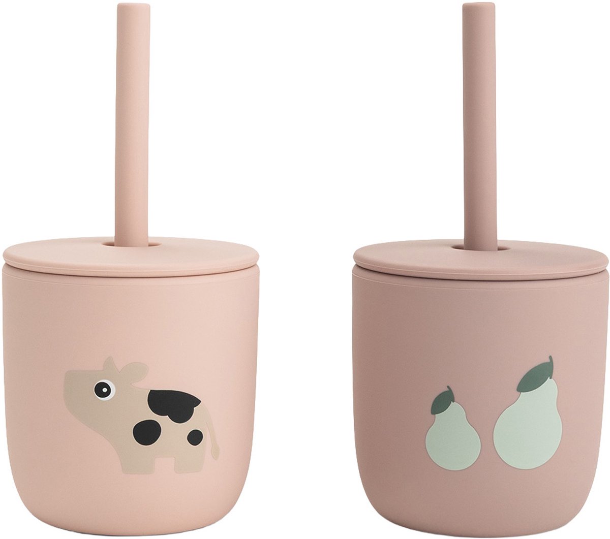 Done By Deer Tiny Farm Siliconen Rietjesbeker - 2 Stuks - Powder